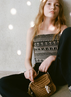 西班牙正品MANGO 小型迷你草编包 长编织手柄贝壳饰品 直邮代购