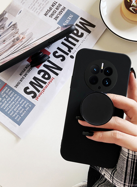 简约纯黑色磨砂适用华为mate80pro60手机壳50车载磁吸pura70气囊伸缩支架nova13/14全包软壳12防摔荣耀400/90