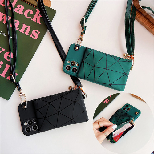 苹果系列皮质零钱卡包斜挎手机壳