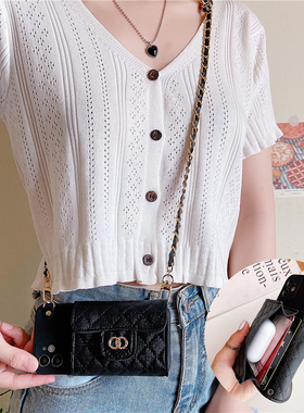 小香风皮质零钱包12适用苹果iphone17promax手机壳链条斜挎13可背插卡16plus钥匙包一体15P黑色Air奢华11女14