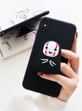 千与千寻无脸男手机壳12适用苹果17proMax气囊支架伸缩iphoneAir立体卡通13磨砂黑色15P全包14软壳16plus防摔