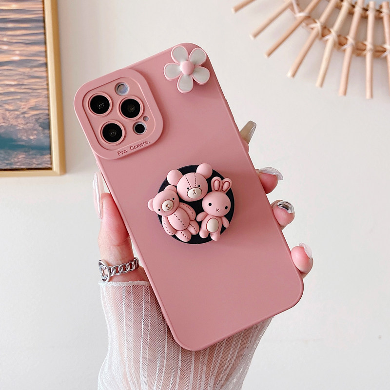华为支架软壳卡通旋转砂粉色兔子