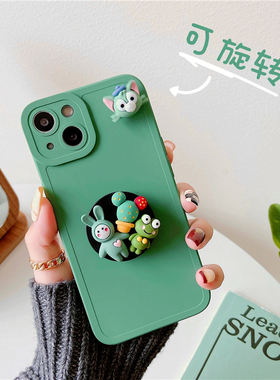 ins小清新春绿色旋转猫咪13适用苹果17promax手机壳12可爱卡通iphoneAir兔子青蛙15气囊支架16plus镜头全包14