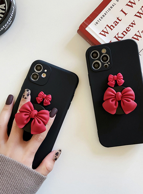 立体红色蝴蝶结12适用苹果17promax手机壳小众简约iphoneAir气囊支架伸缩15plus硅胶软套16Se女款13/14防摔11