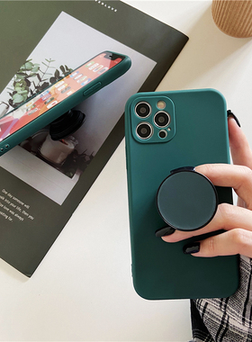 简约墨绿色气囊支架11适用苹果17proMax手机壳可车载导航磁吸iphoneAir全包防摔13镜头保护15P磨砂16plus软14