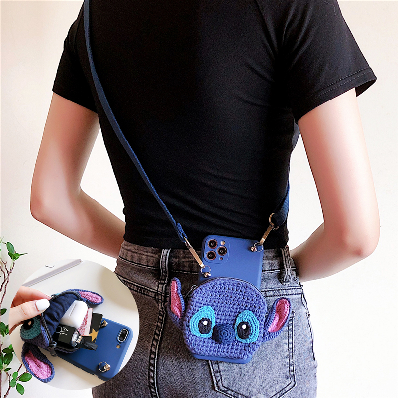 毛线钩织史迪仔斜挎手机壳零钱包