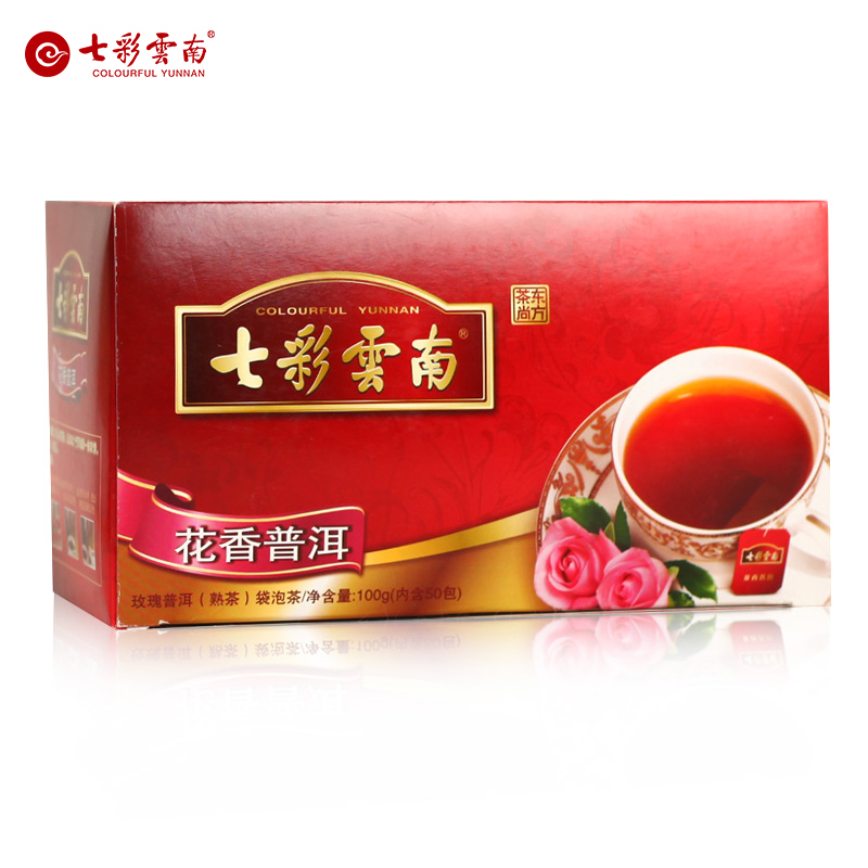 七彩云南 普洱茶熟茶袋泡茶50袋100g 花香普洱茶 普洱熟茶 袋泡茶