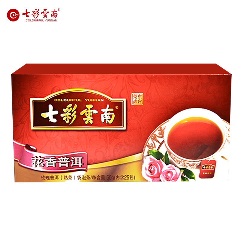 七彩云南 普洱熟茶袋泡茶25袋共50g 花香普洱茶熟茶玫瑰普洱散茶