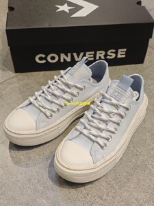 Converse匡威all star云朵蓝色女低帮透气轻便增高帆布鞋A07607C