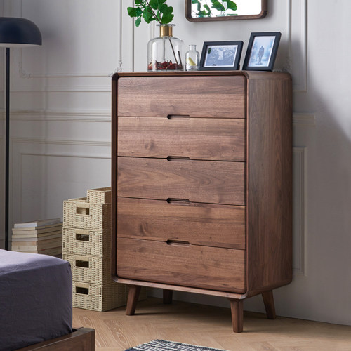 北美黑胡桃木五斗柜北欧客厅原木