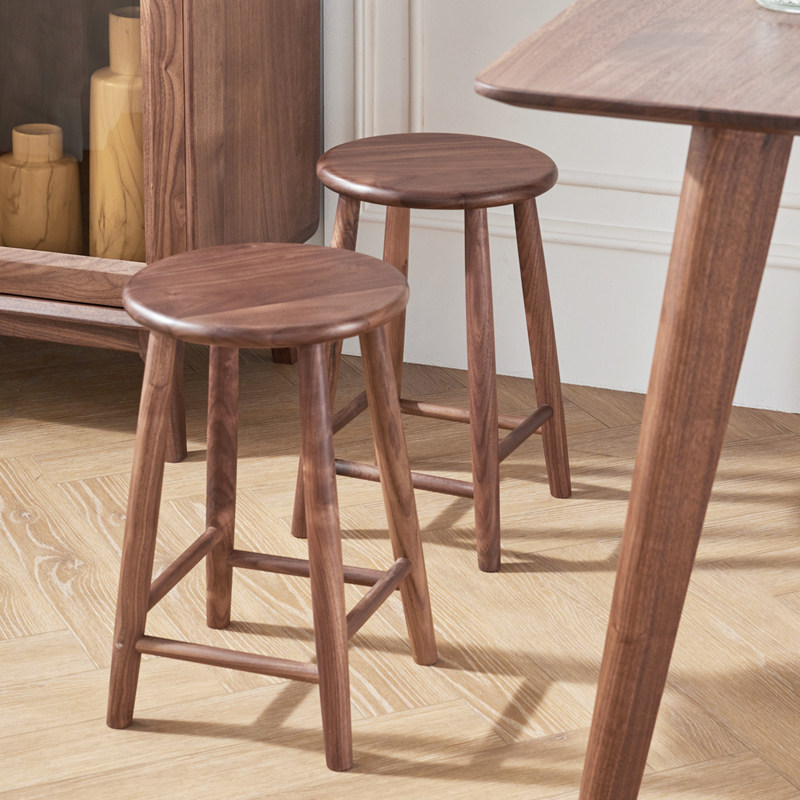 北美黑胡桃木小凳子家用成人结实圆凳实木圆形吧凳高板凳圆登,住宅家具,其它凳子,淘宝优惠券,粉丝福利购,淘宝优惠卷