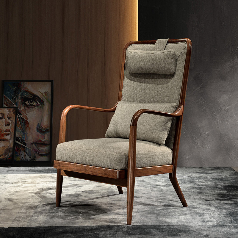 意式极简北美黑胡桃木沙发椅客厅实木单人休闲椅子高背椅高端单椅