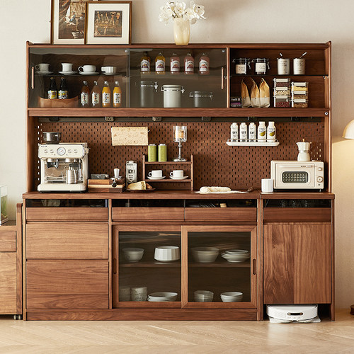 全屋定制餐厅餐边柜高柜一体靠墙柜客厅收纳柜酒柜子黑胡桃木家具