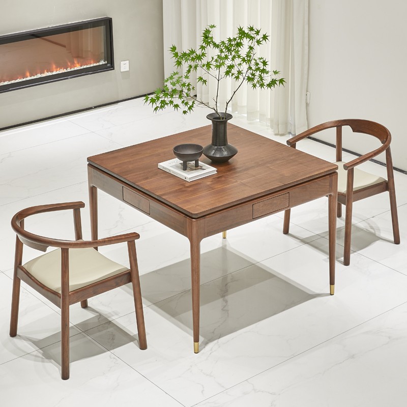 意式极简北美黑胡桃木餐桌实木四方桌子正方形家用小户型原木饭桌