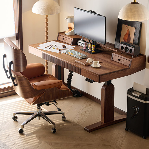 欣雅图黑胡桃木电动升降电脑桌