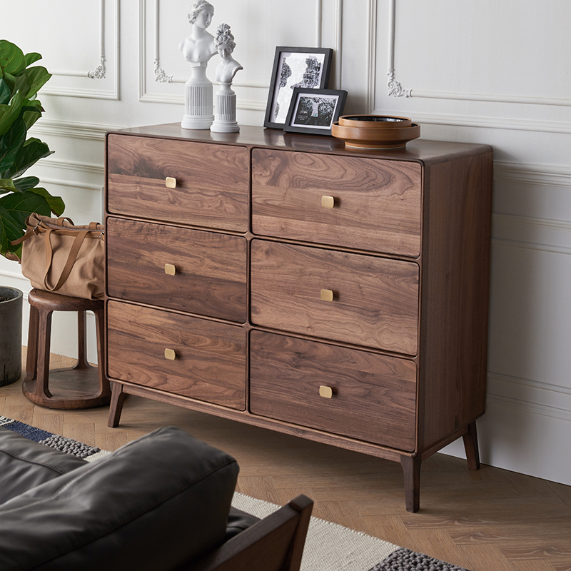 北美黑胡桃木六斗柜卧室收纳