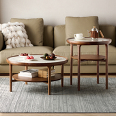 北欧实木岩板茶几2025新款 轻奢黑胡桃木圆形茶几桌家用客厅小茶桌