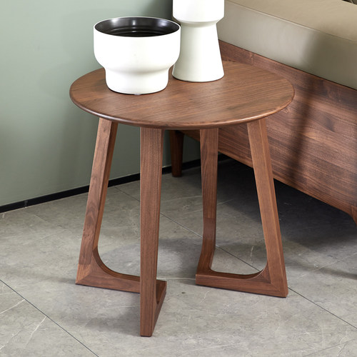 北美黑胡桃木角几北欧实木沙发边几意式圆几客厅小圆桌茶几小桌子