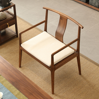 北美黑胡桃木太师椅新中式官帽椅明式圈椅茶椅子实木主人泡茶书椅