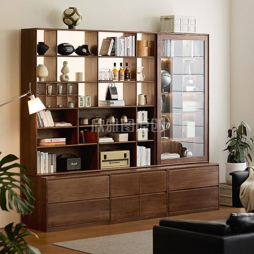 北美黑胡桃木客厅书柜