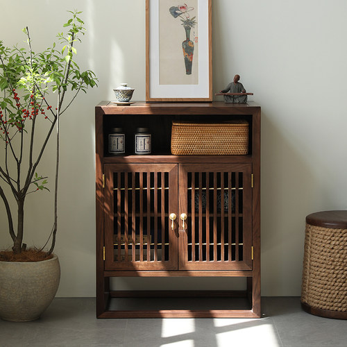 北美黑胡桃木柜子客厅靠墙矮边柜