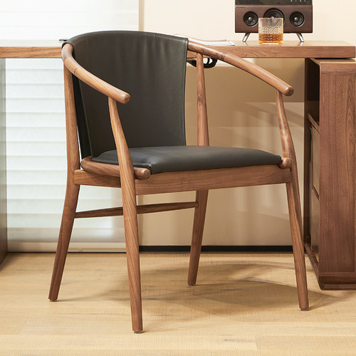 欣雅图北美黑胡桃木真皮书椅