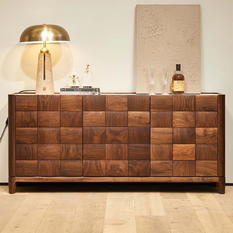 意式极简北美黑胡桃木岩板餐边柜