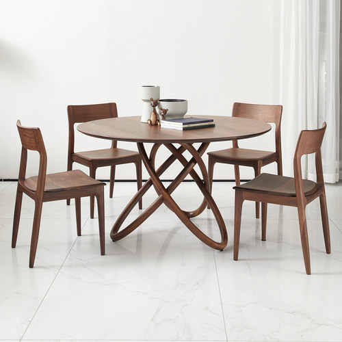 意式极简北美黑胡桃木圆形餐桌