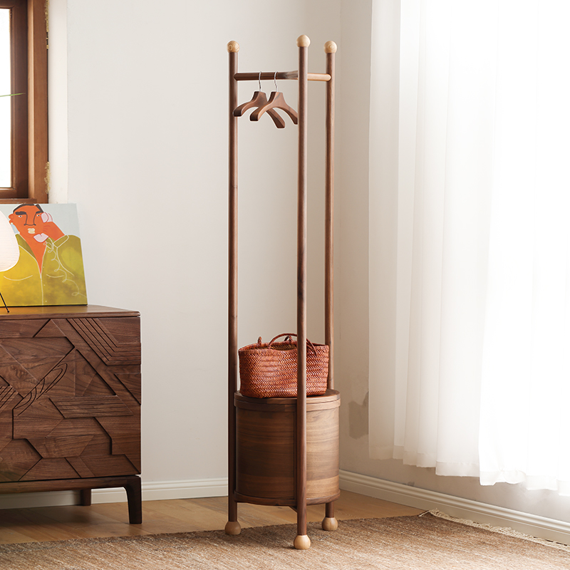 北美黑胡桃木落地衣架轻奢高级卧室高端实木挂衣架家用转角衣帽架