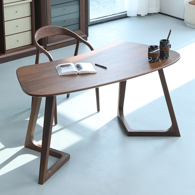 意式极简北美黑胡桃木书桌轻奢书房学习桌子家用办公桌实木写字台