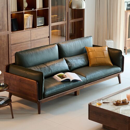 北美黑胡桃木真皮沙发高端别墅