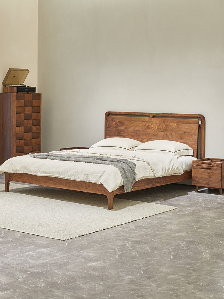 北欧实木床1.8米双人床意式极简北美黑胡桃木床主卧大床厂家直销