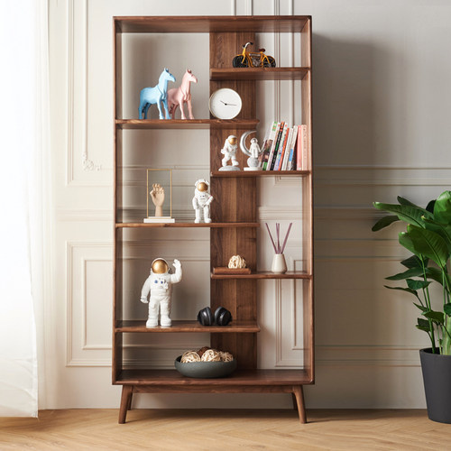 北美黑胡桃木实木落地置物架书架