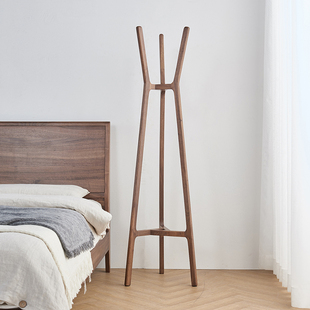 新中式门厅衣架落地黑胡桃木衣服架子实木衣帽架进门挂衣架置衣架