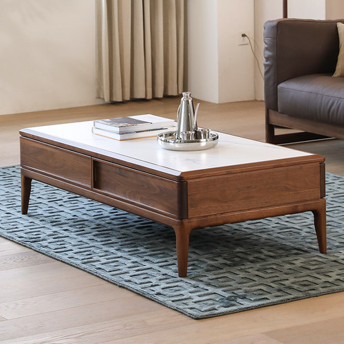 意式极简北美黑胡桃木岩板茶几