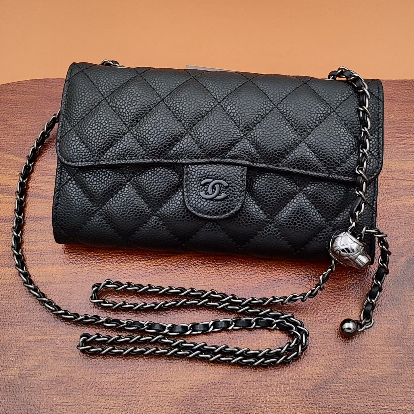 鱼子酱手机包链条斜挎女2025新款真皮高端长款钱包银包小背包香奶