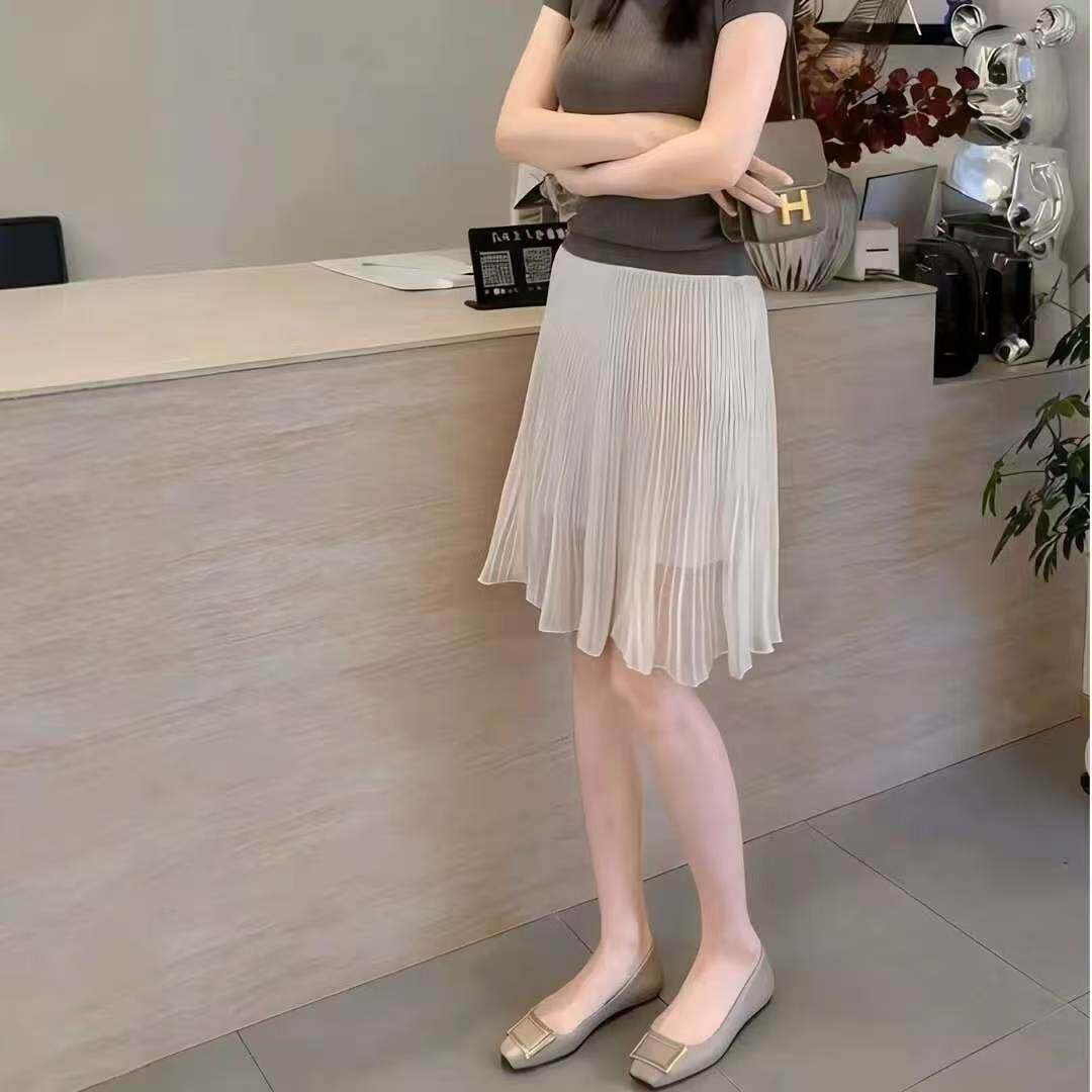 2026清透设计感雪纺百褶半身裙女清新甜美飘逸气质中裙显瘦修身款