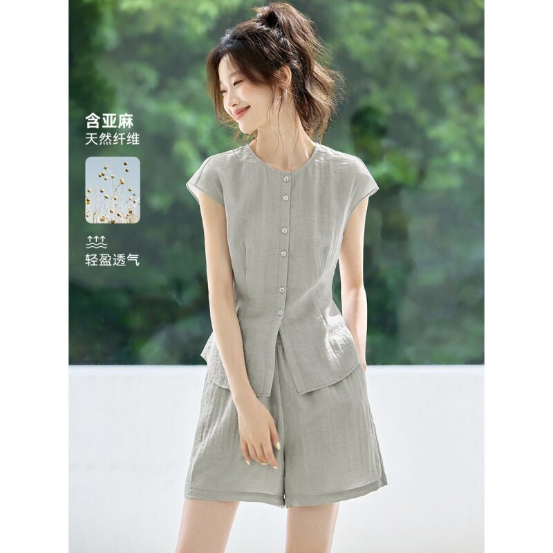 巨好看松弛感亚麻无袖上衣套装女夏季新款显瘦气质休闲长裤两件套