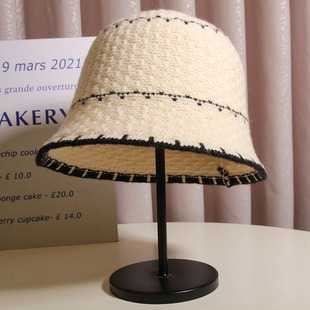 秃头少女~韩版时尚百搭拼色渔夫帽子女秋冬季显脸小简约条纹盆帽