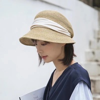 春夏新款草帽女沙灘防曬遮陽漁夫盆帽日系百搭文藝布帶紙草編帽子