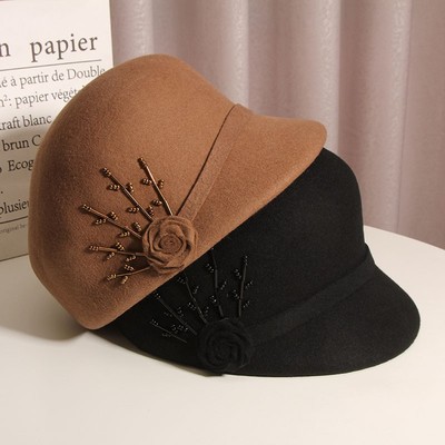 帽子女秋冬韩版优雅羊毛呢马术帽