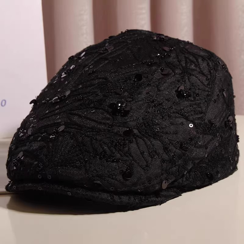 韩系小众蝴蝶多彩亮片前进帽女春夏季时尚百搭贝雷帽画家报童帽子
