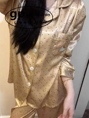 GPSandron长袖KT猫波点冰丝睡衣