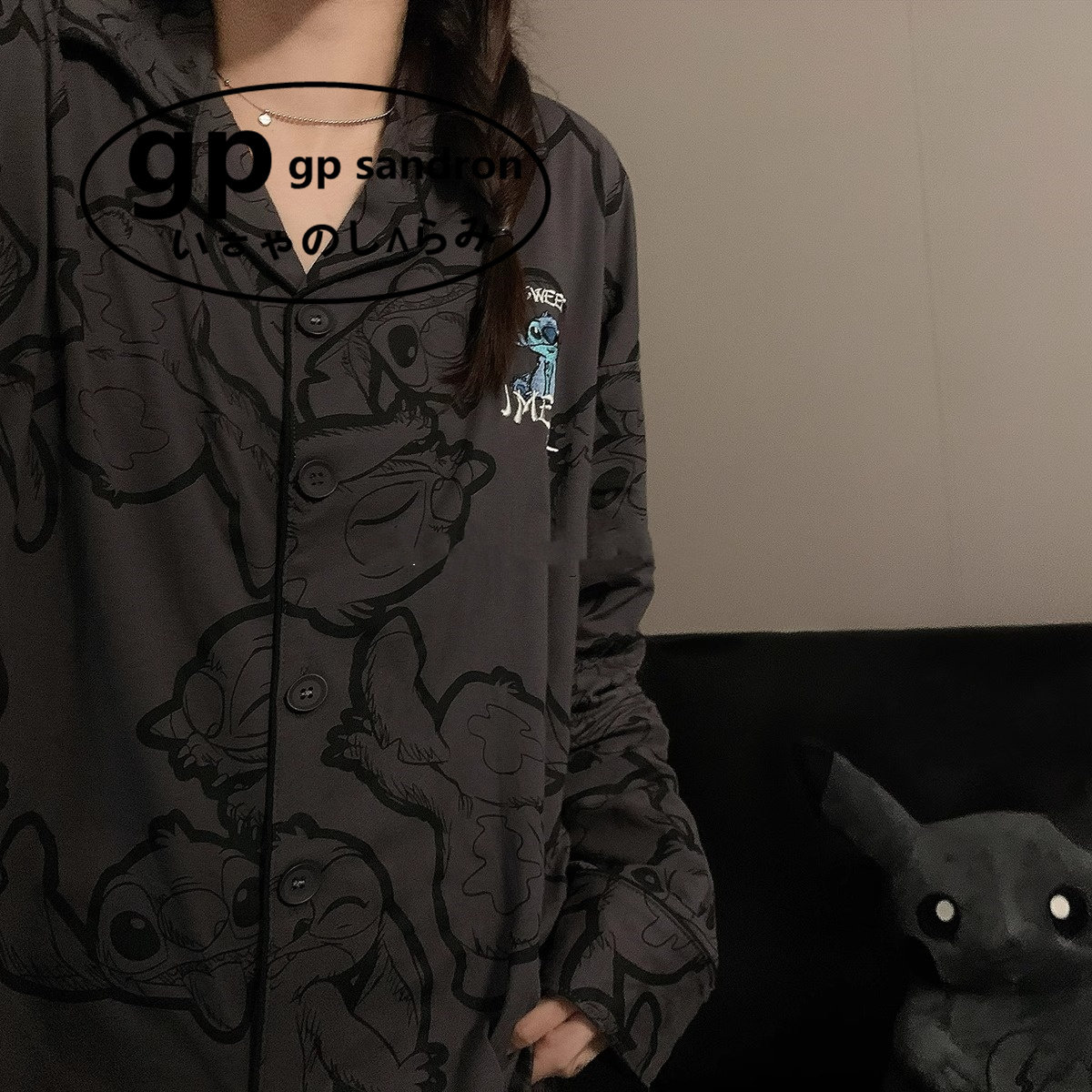 GP Sandron史迪奇睡衣女春秋季纯棉长袖高级感卡通情侣家居服套装