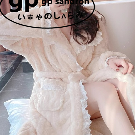GPSandron睡袍女秋冬性感珊瑚绒
