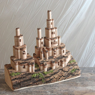 梦幻小城堡可伸缩木皮城堡桌面摆件生日礼物送小孩玩具抖音爆款