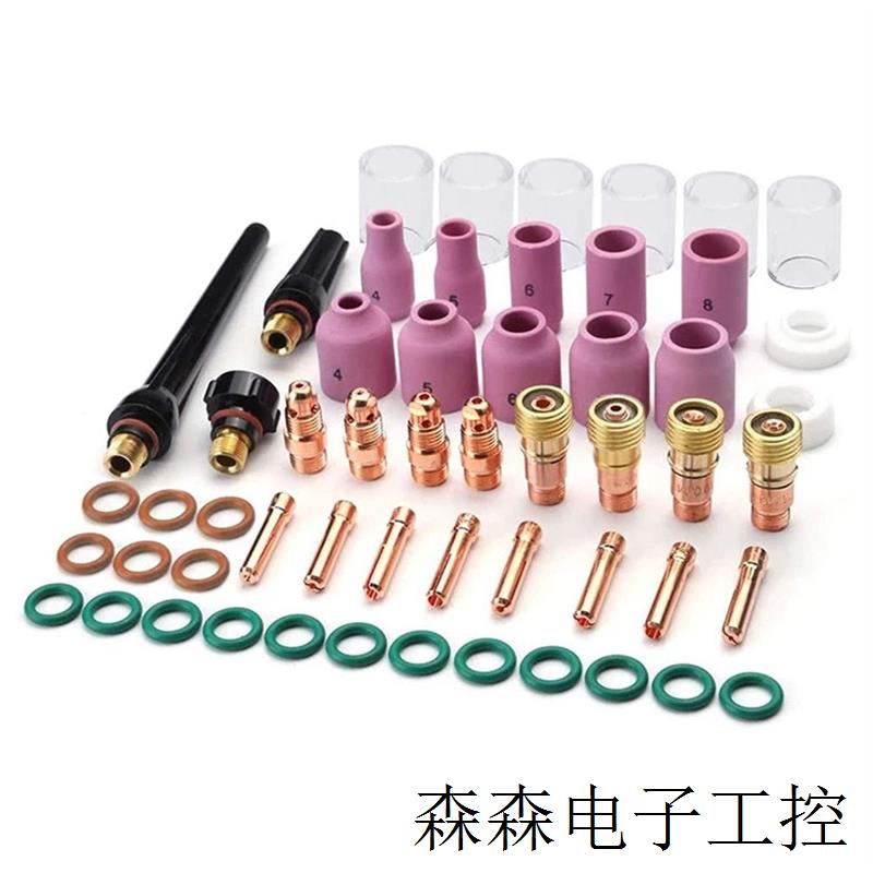 55pcs17/18/26 TIG 10的 TIG焊炬粗短气体透镜,耐热玻璃杯套件