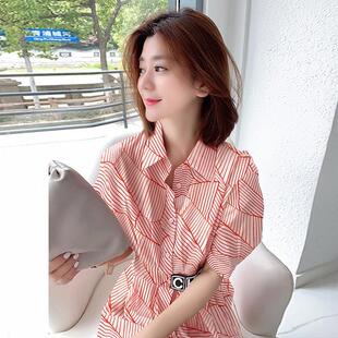 欧洲站2026新款夏装女欧货潮时尚条纹收腰显瘦拼接衬衫连衣裙气质