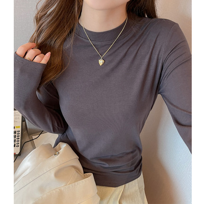 莫代尔小立领基础款春季纯色百搭长袖t恤女内搭打底衫显瘦上衣