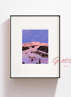 Sunset at La Clusaz 风景版画小众装饰画现代插画艺术高级感挂画
